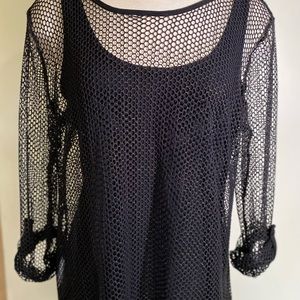 Black fishnet top with gold sparkles two piece